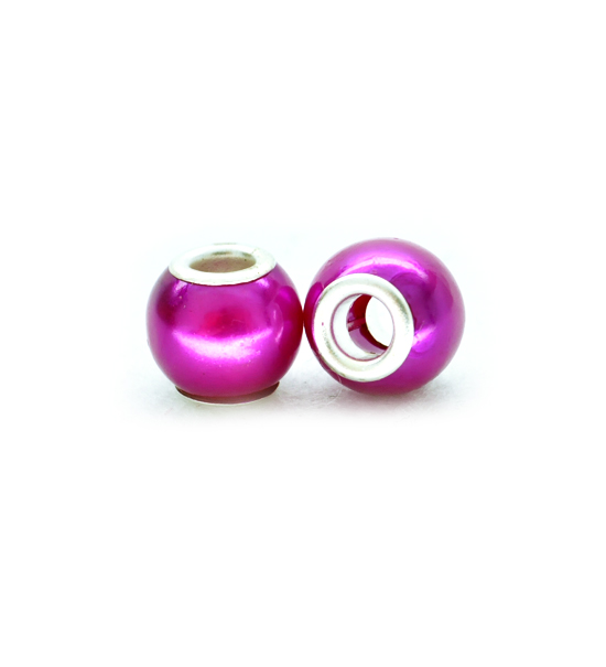 Large hole beads, pastel (2 pieces) 10x12 mm -Fuchsia